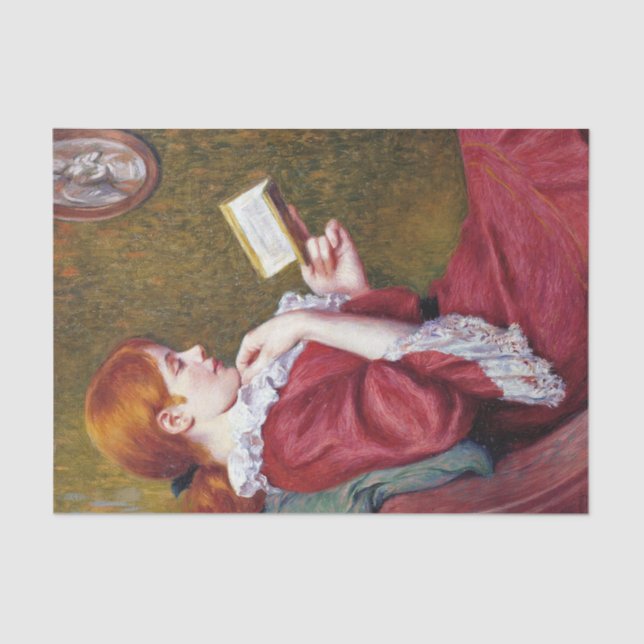 Young Woman With Red Hair Reading a Good Book Tissue Paper (Front)