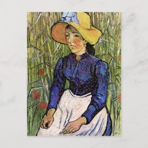 Young Woman with Straw Hat Van Gogh Fine Art Postcard