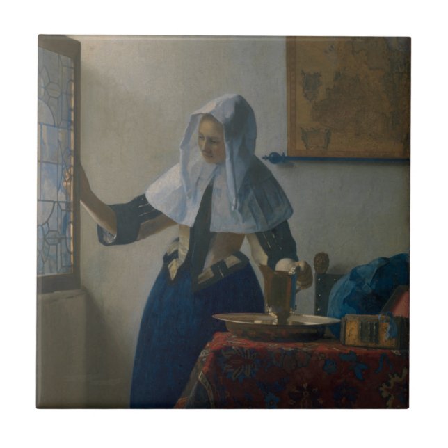 Young Woman With Water Pitcher Vermeer Art Puzzle Ceramic Tile (Front)