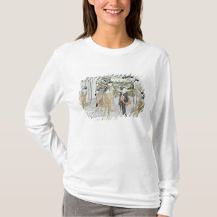 Young women with a basket of chrysanthemums T-Shirt