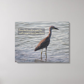 Young Yellow Crowned Heron Inspirational Quote Canvas Print