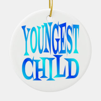 Youngest Child Text in Blue Ceramic Ornament