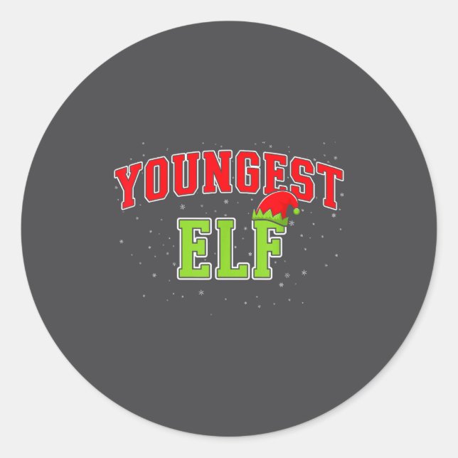 Youngest Elf Christmas Family Matching Group Xmas  Classic Round Sticker (Front)