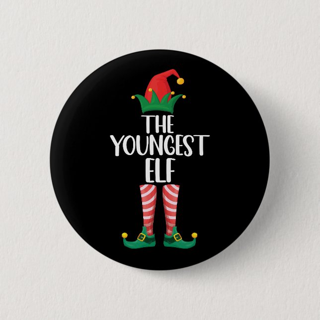 Youngest Elf Matching Family Christmas Party 6 Cm Round Badge (Front)