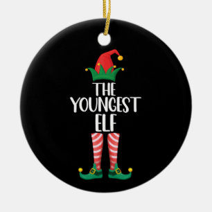 Youngest Elf Matching Family Christmas Party Ceramic Ornament