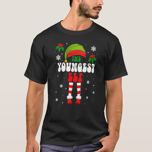 Youngest Elf Matching Family Group Christmas Holid T-Shirt (Front)