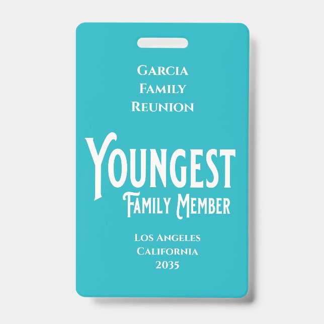 Youngest Family Member Family Reunion ID Badge (Front)