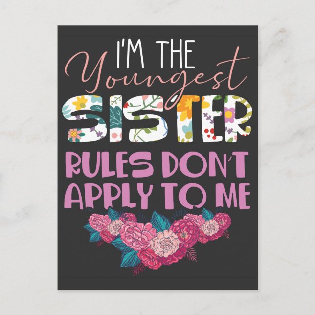 Youngest Sister no Rules Sibling Family Member Postcard (Front)