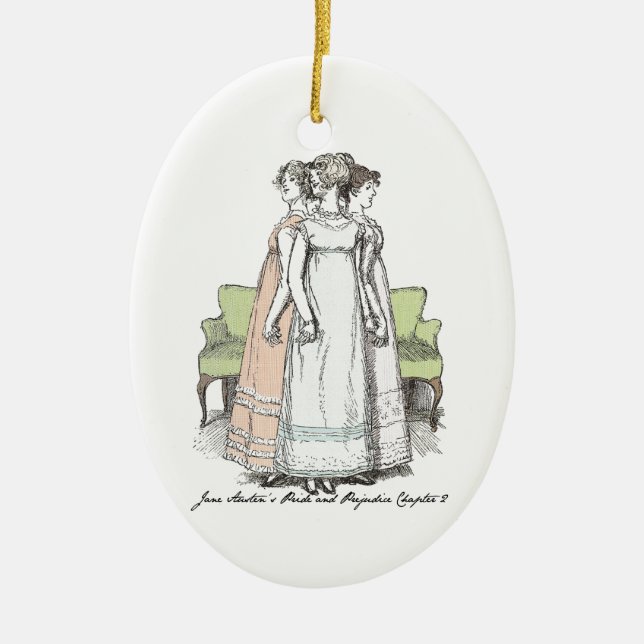 Youngest & Tallest, Jane Austen Pride & Prejudice Ceramic Ornament (Front)