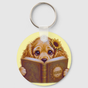 Youngsters Love Books, cocker spaniel pup Key Ring