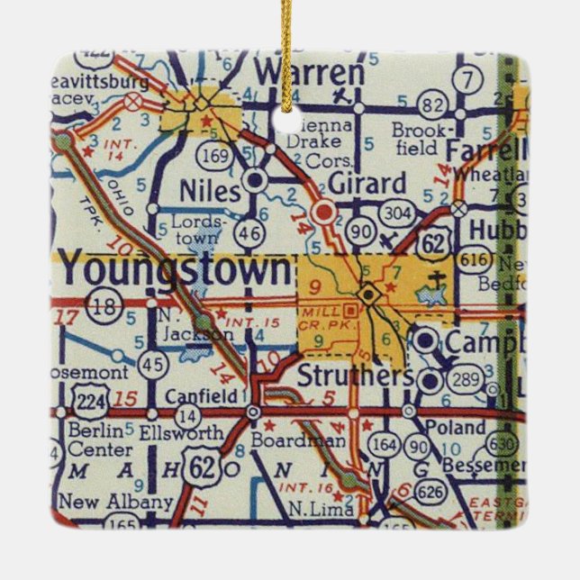 Youngstown Retro Map Ceramic Ornament (Back)
