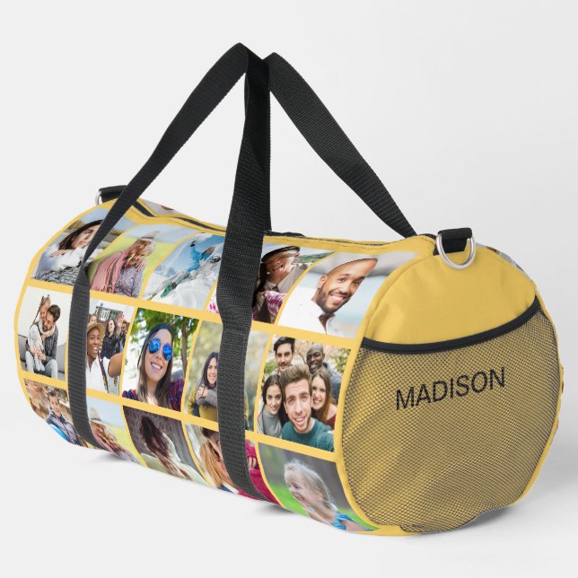 YOUR 15 Photos & Name Custom Duffle Bag (Right Corner)