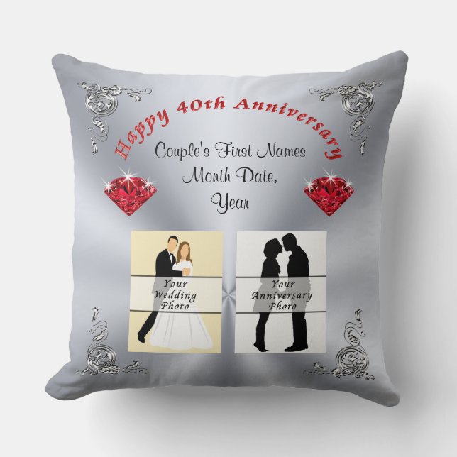 Your 1 or 2 Photo Ruby Wedding Anniversary Gifts Cushion (Front)