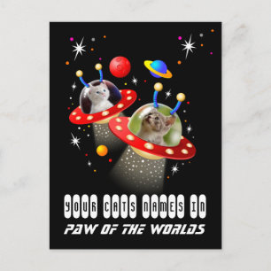 Your 2 Cats in an Alien Spaceship UFO Sci Fi Scene Postcard