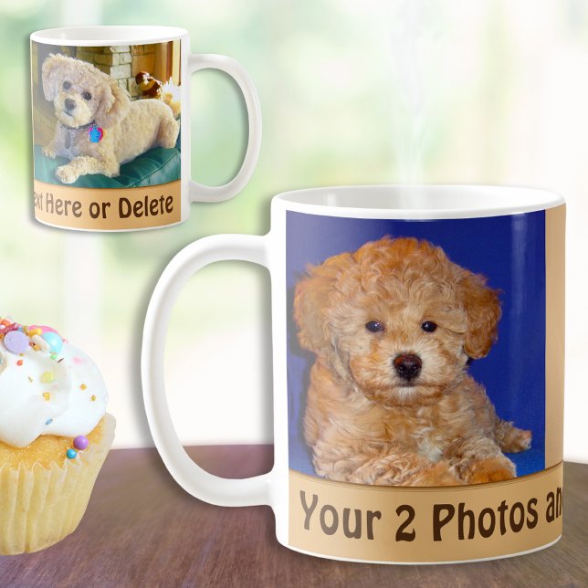 Your 2 Photos and Text Personalised Coffee Mugs (Pet Photo Mug. 2 photo coffee mugs with name. Photo mugs. Personalized dog mugs. Memorial dog gifts.)