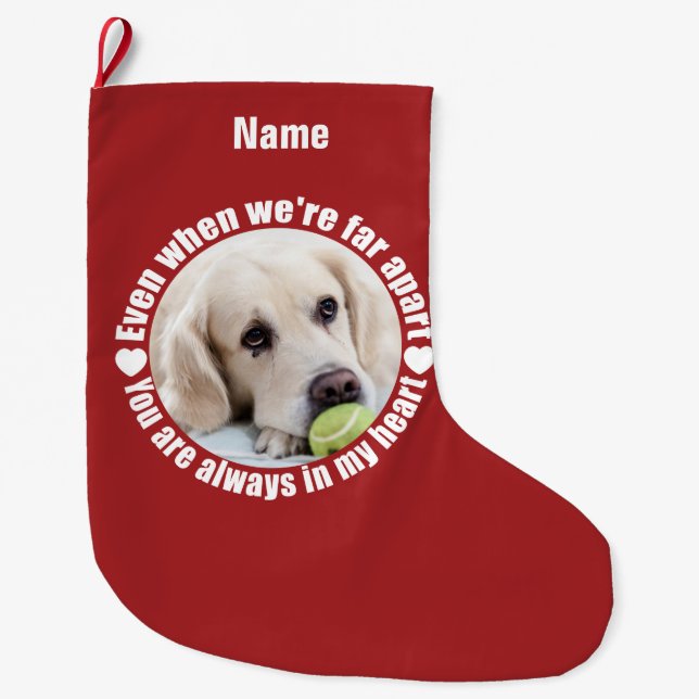 YOUR 2 PHOTOS Far Apart Love Christmas stocking (Front)
