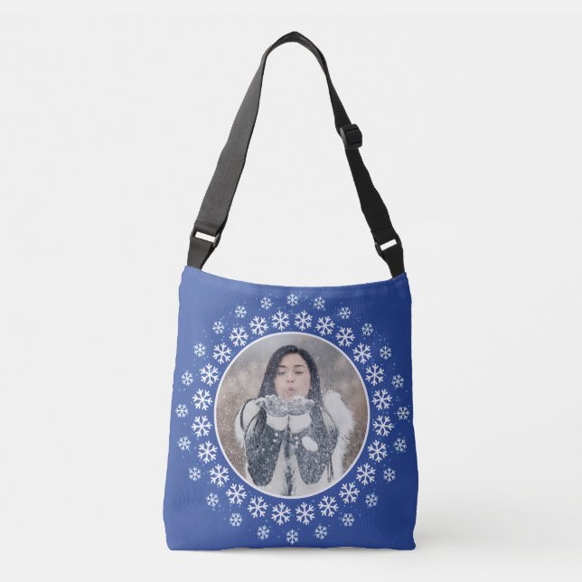 YOUR 2 PHOTOS in Snowflake Frames custom bags (Front)