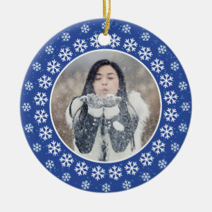 YOUR 2 PHOTOS in Snowflake Frames custom ornament
