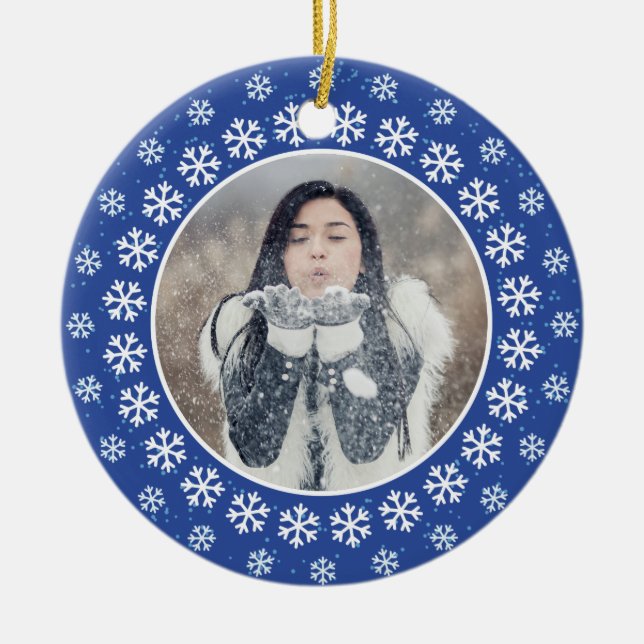 YOUR 2 PHOTOS in Snowflake Frames custom ornament (Front)