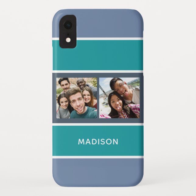 YOUR 2 PHOTOS & NAME Stripes Pattern phone cases (Back)
