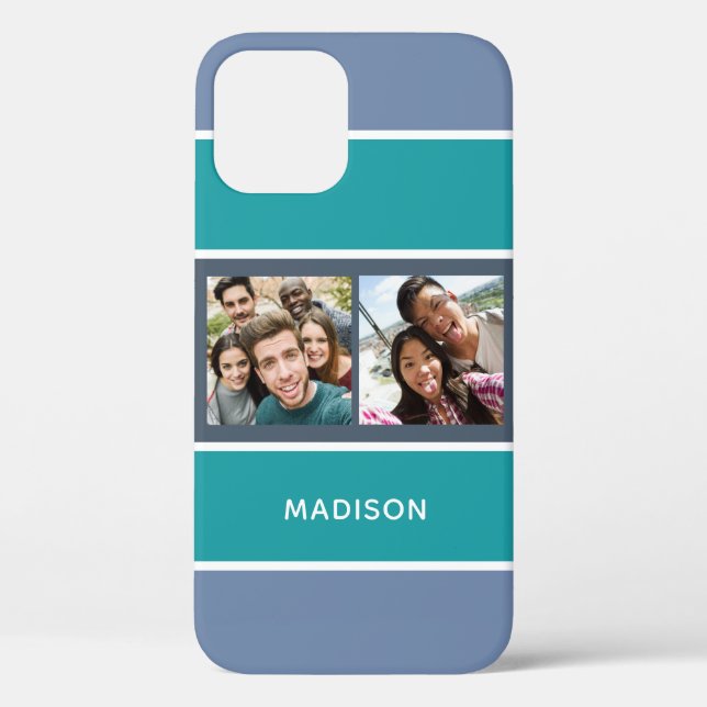 YOUR 2 PHOTOS & NAME Stripes Pattern phone cases (Back)