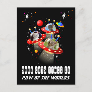 Your 3 Cats in an Alien Spaceship UFO Sci Fi Scene Postcard