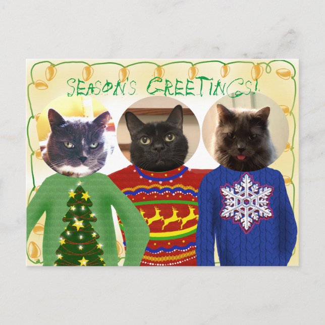 Your 3 Cats in Ugly Christmas Postcard (Front)