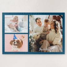 Your 3 Family Photos & Script Name on Ocean Blue