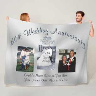 Your 3 Photos and Text Diamond Anniversary Gifts Fleece Blanket
