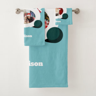 YOUR 3 photos & name custom Santa towel set