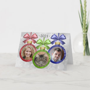 Your 3 Photos Ornament Folded Holiday Card (RGB)
