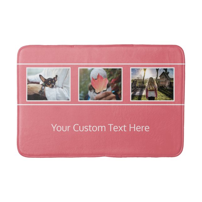 YOUR 3 PHOTOS & TEXT custom bath mats (Front)