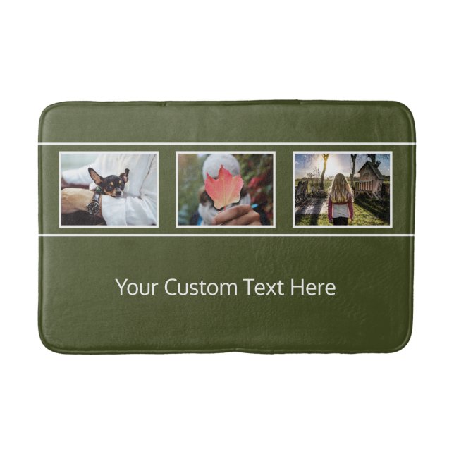 YOUR 3 PHOTOS & TEXT custom bath mats (Front)