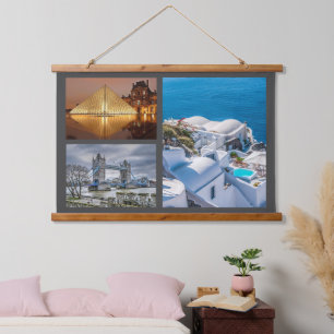 Your 3 Travel or Family Photos Hanging Tapestry