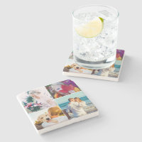 Your 4 Photo Rounded Marble Stone Coaster