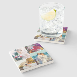 Your 4 Photo Rounded Marble Stone Coaster