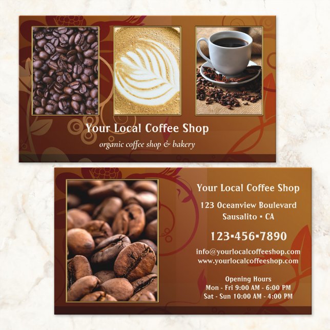 Your 4 Photos Coffee Shop Floral Design Business Card (Creator Uploaded)