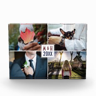 YOUR 4 PHOTOS custom monogram & year photo block