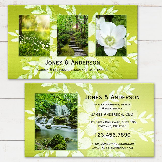 Your 4 Photos Green Garden Portfolio Business Card (Creator Uploaded)
