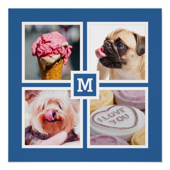 YOUR 4 PHOTOS & MONOGRAM custom poster (Front)