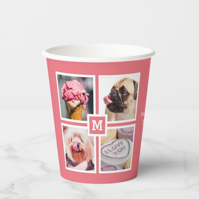 YOUR 4 PHOTOS & MONOGRAM paper cups (Front)