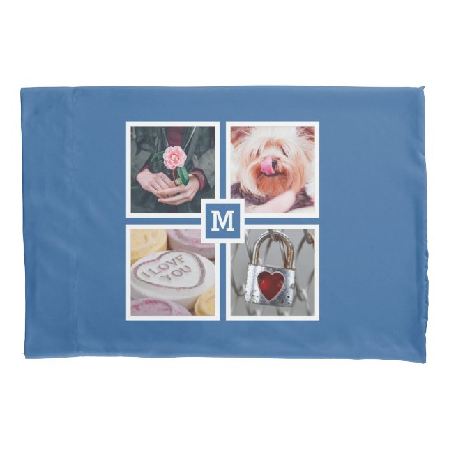 YOUR 4 PHOTOS & MONOGRAM reversible pillow case (Front)