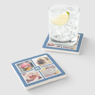 YOUR 4 PHOTOS & MONOGRAM stone coasters