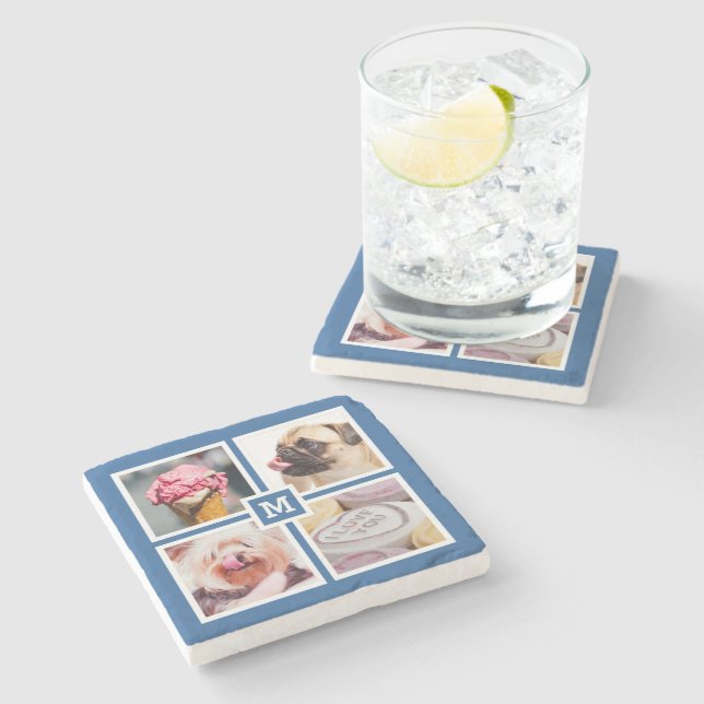 YOUR 4 PHOTOS & MONOGRAM stone coasters (Side)