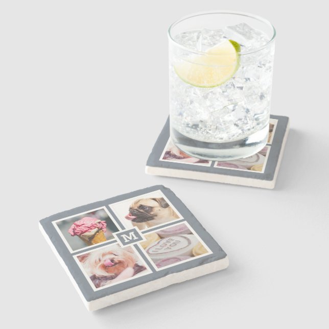 YOUR 4 PHOTOS & MONOGRAM stone coasters (Side)