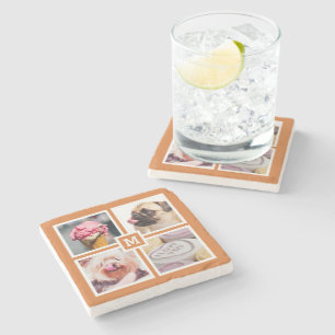 YOUR 4 PHOTOS & MONOGRAM stone coasters