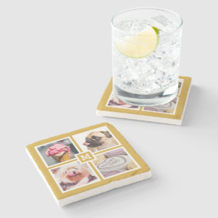 YOUR 4 PHOTOS & MONOGRAM stone coasters