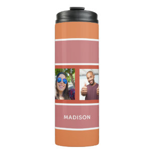 YOUR 4 PHOTOS & NAME Stripes Pattern tumbler