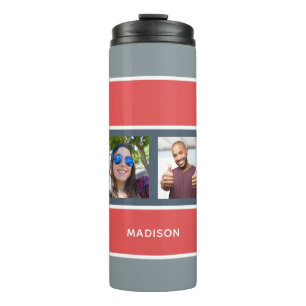 YOUR 4 PHOTOS & NAME Stripes Pattern tumbler