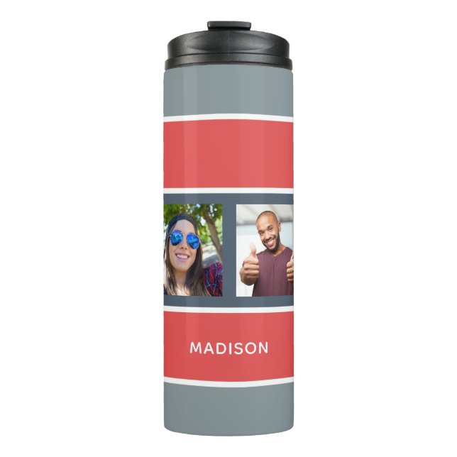 YOUR 4 PHOTOS & NAME Stripes Pattern tumbler (Front)